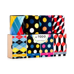 Zestaw kolorowych skarpet CRAZY DESIGN - Grochy, Kropki, Wzory - 4 pary