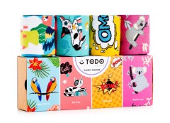 Zestaw kolorowych skarpet CANDY COLORS - Koala, Koty, Papugi, Komiks - 4 pary