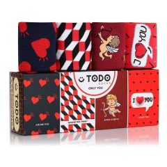 Zestaw kolorowych skarpet ONLY YOU - Serca, Kupidyn, Krata, Miłość - 4 pary + gra planszowa